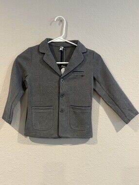 NEW 3 Pommes Boys Classic Casual Grey Cotton Button Up Blazer Jacket Size 4/5